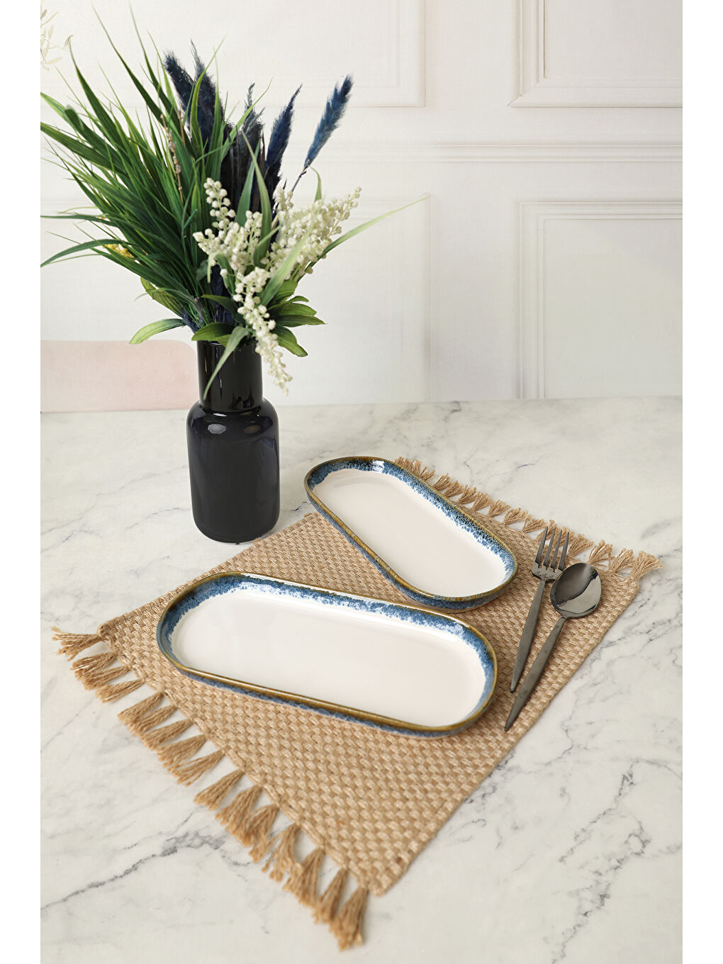 Karışık Reaktif Kobalt Noyan Kayık Tabak 26 cm 2 Adet-2