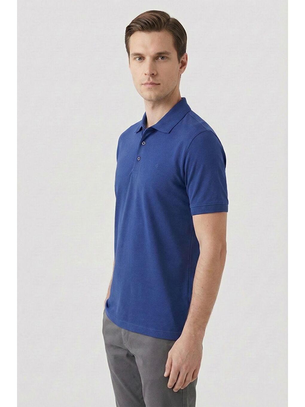 Mavi İndigo Düğmeli Polo Yaka Pike Erkek T-Shirt-2