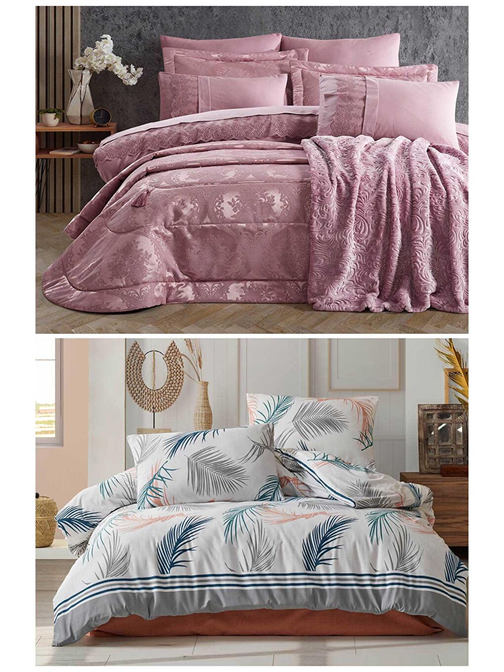 Pembe Çeyiz Paketi 14 Parça Bronze Gülkurusu-Helen Nevresim Takımı