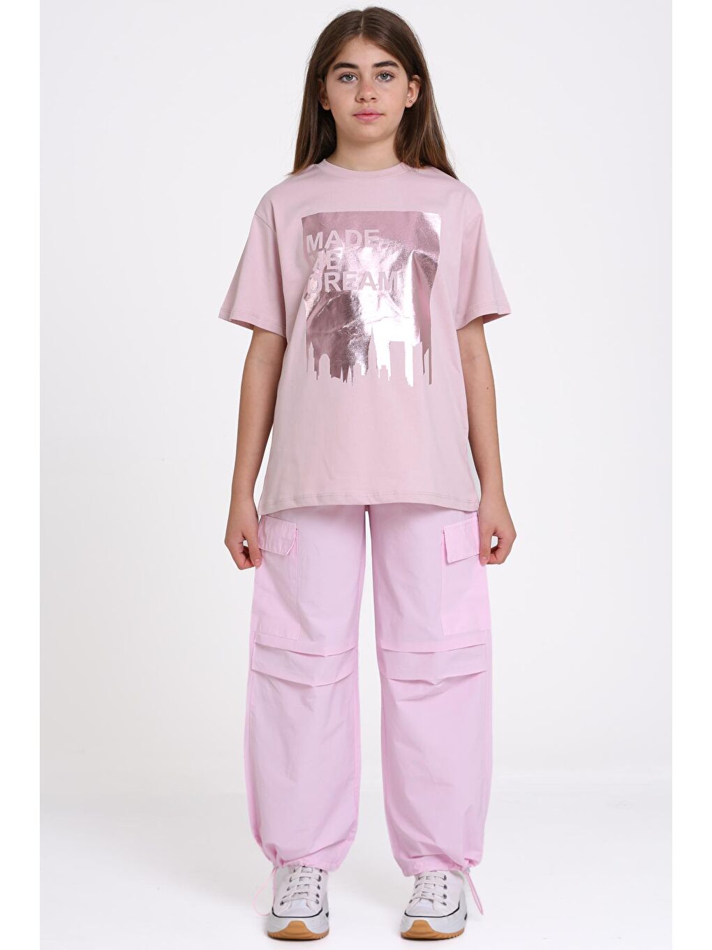 Pembe Pudra Made Me Dream Baskı 9-13 Yaş Takım - 2486-5