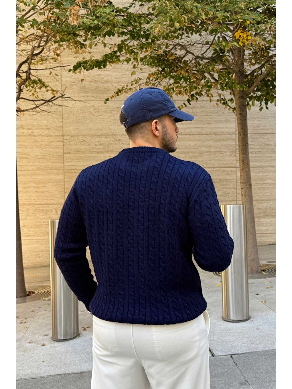 Lacivert Mira Premium Saç Örgü Bisiklet Yaka Kalın Triko Kazak-5