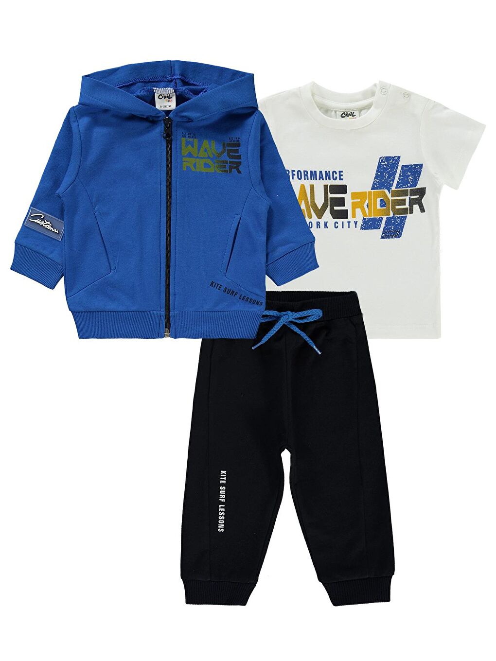 Boys Erkek Bebek 3'lü Takım 9-24 Ay Mavi-2