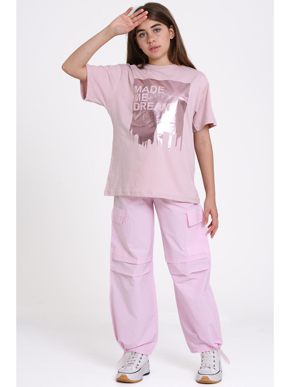 Pembe Pudra Made Me Dream Baskı 9-13 Yaş Takım - 2486-5-2