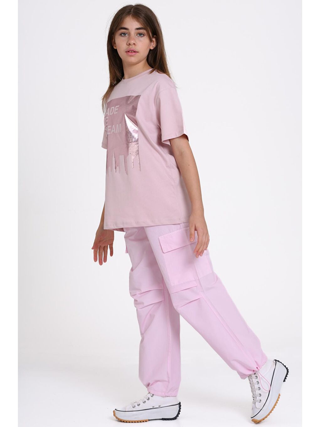 Pembe Pudra Made Me Dream Baskı 9-13 Yaş Takım - 2486-5-3