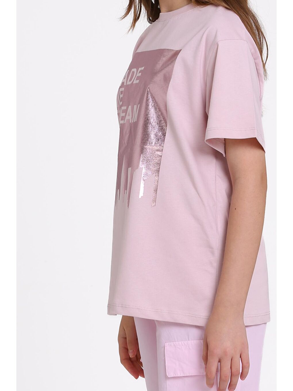 Pembe Pudra Made Me Dream Baskı 9-13 Yaş Takım - 2486-5-4