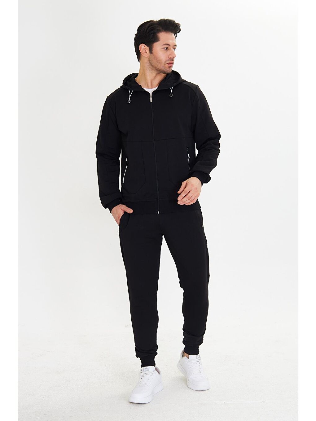 Pamuklu Kapüşonlu Erkek Eşofman Takımı Siyah 5746-S