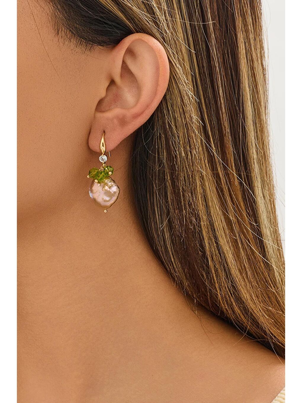 Pembe La Colle Doğal İncili Küpe-5