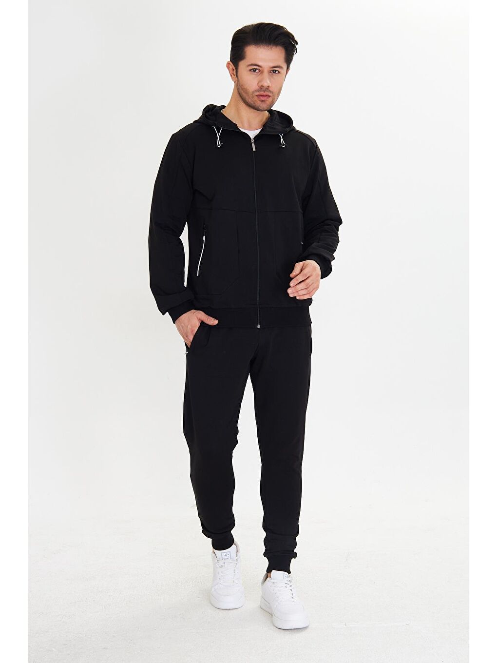 Pamuklu Kapüşonlu Erkek Eşofman Takımı Siyah 5746-S-1