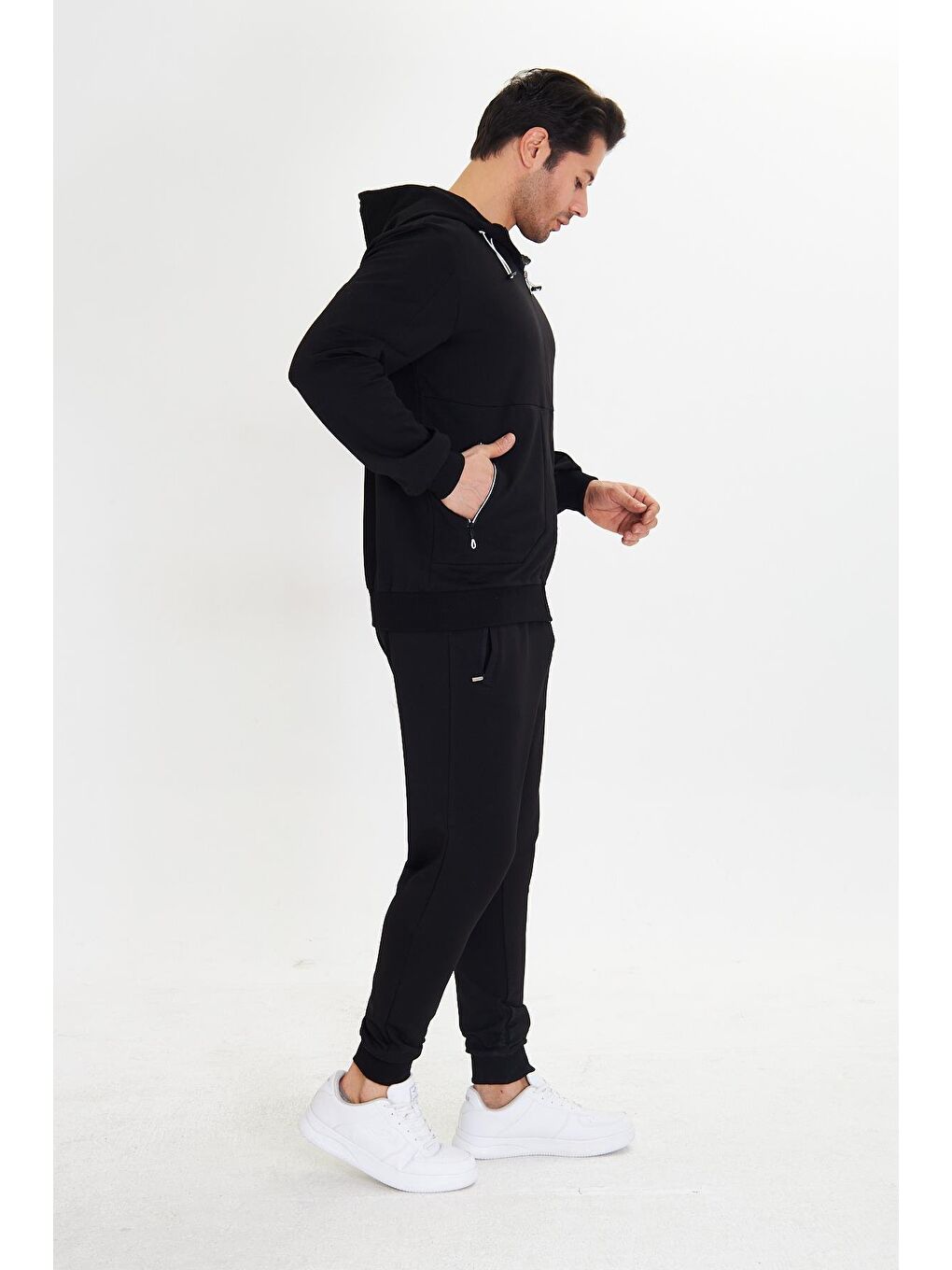Pamuklu Kapüşonlu Erkek Eşofman Takımı Siyah 5746-S-3