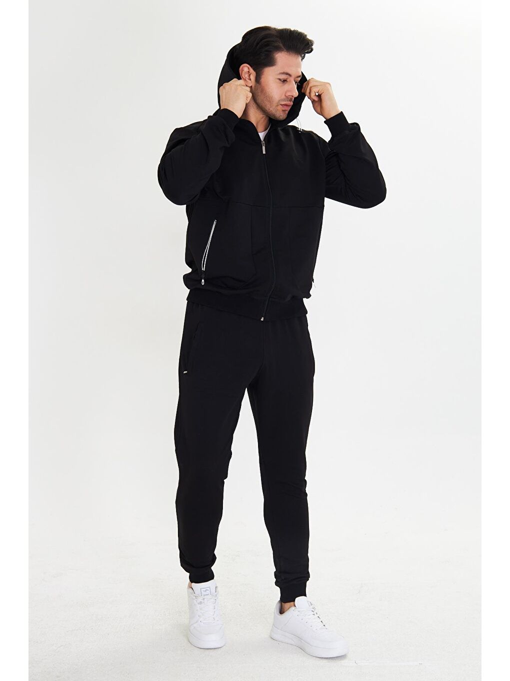 Pamuklu Kapüşonlu Erkek Eşofman Takımı Siyah 5746-S-6