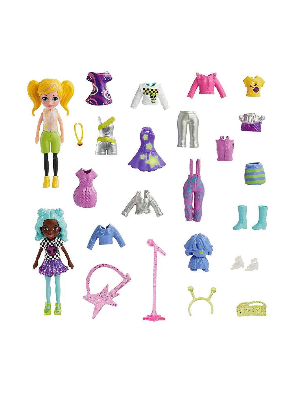 Polly Pocket Beyaz-Renklibaskı Arkadaşları Farklı Moda Aksesuarları Oyun Setleri