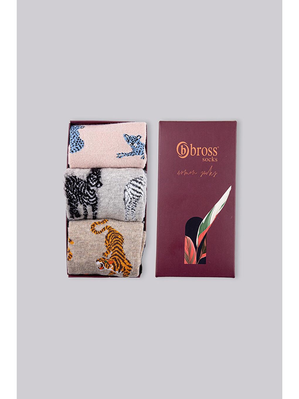 Karışık Kadın 3lü Hayvan Desenli Soket Çorap Kutulu-4
