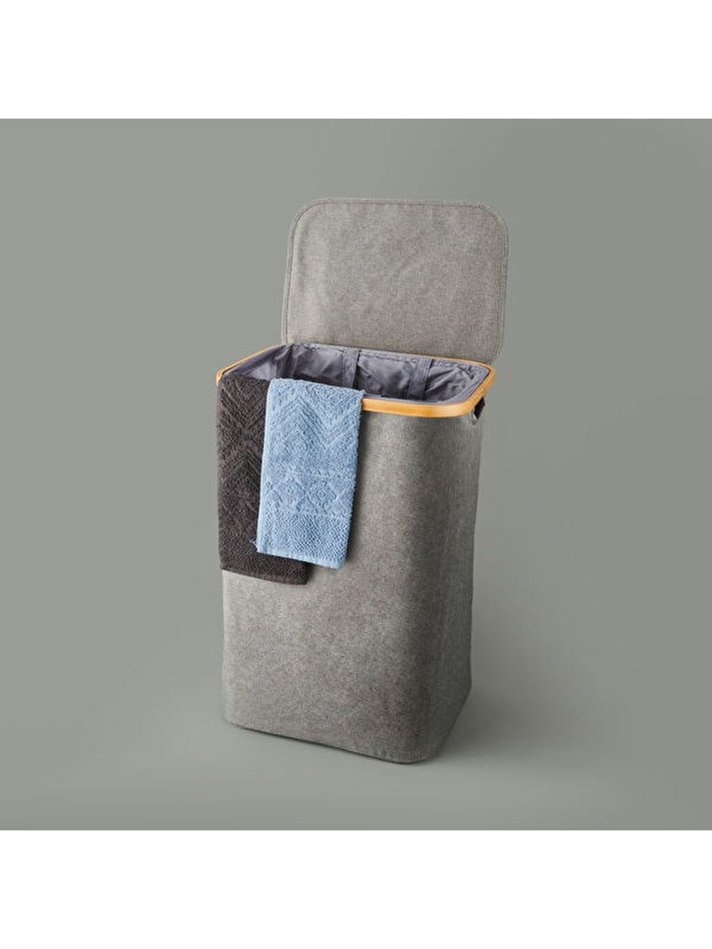 Kapaklı Katlanabilir Dikdörtgen Çamaşır Sepeti - Gri - 80 lt