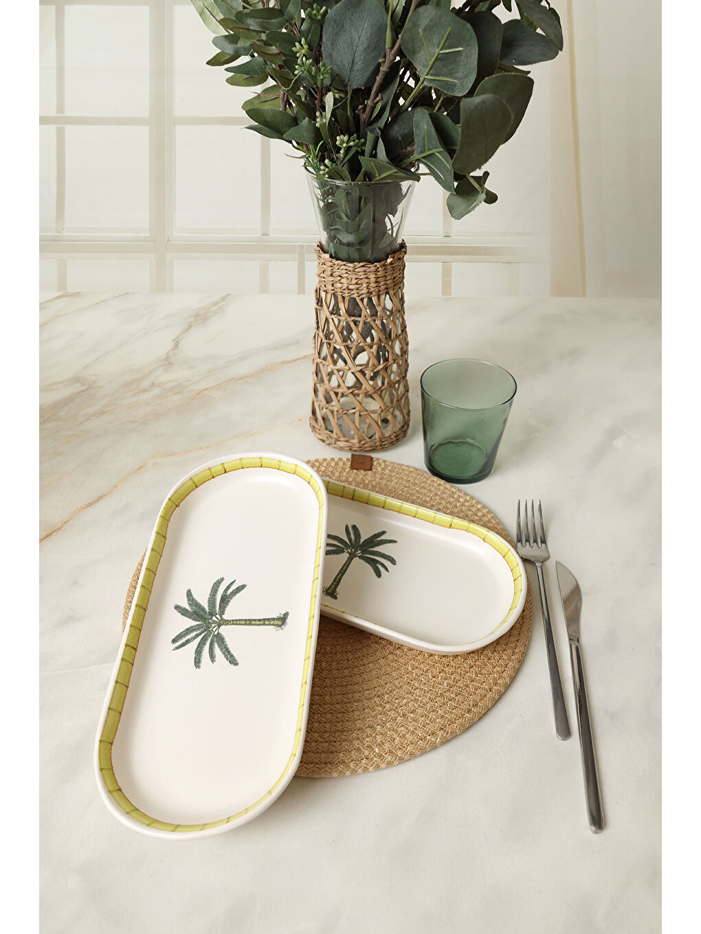 Karışık Palmiye Noyan Kayık Tabak 26 cm 2 Adet-3