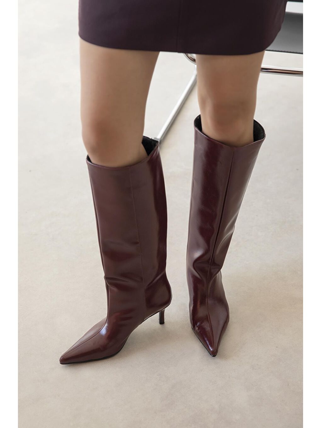 Penka Kadın Kırışık Deri Çizme Bordo-1