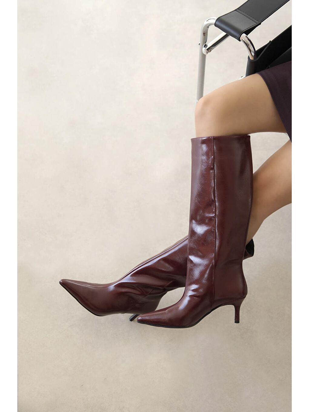 Penka Kadın Kırışık Deri Çizme Bordo-2