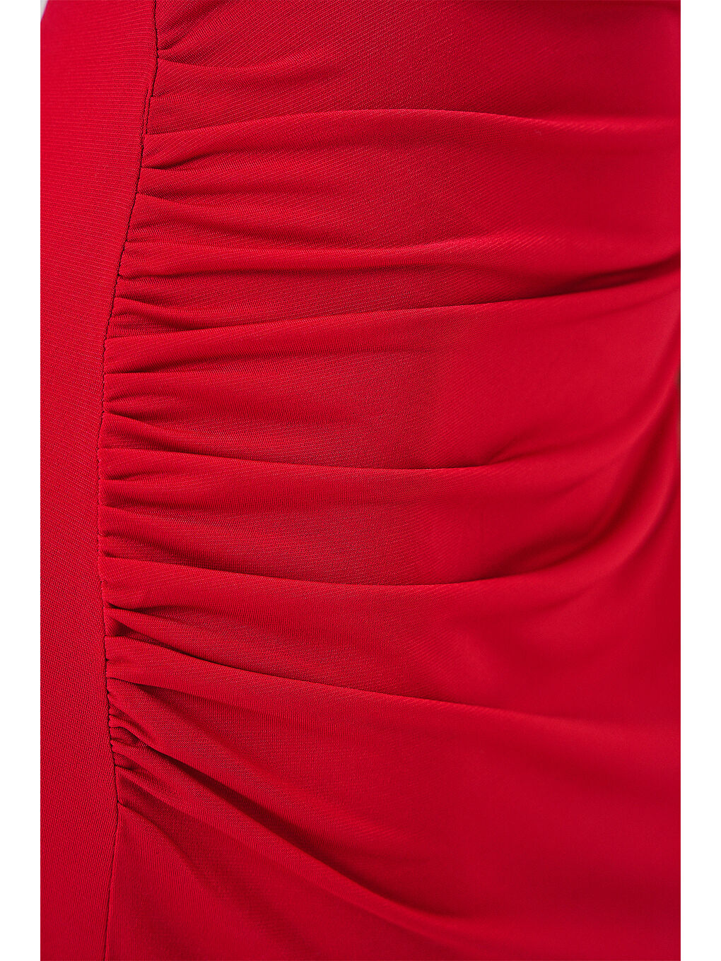 Kadın Büzgülü Sıfır Kol Drapeli Elbise 2579 - Kırmızı-5
