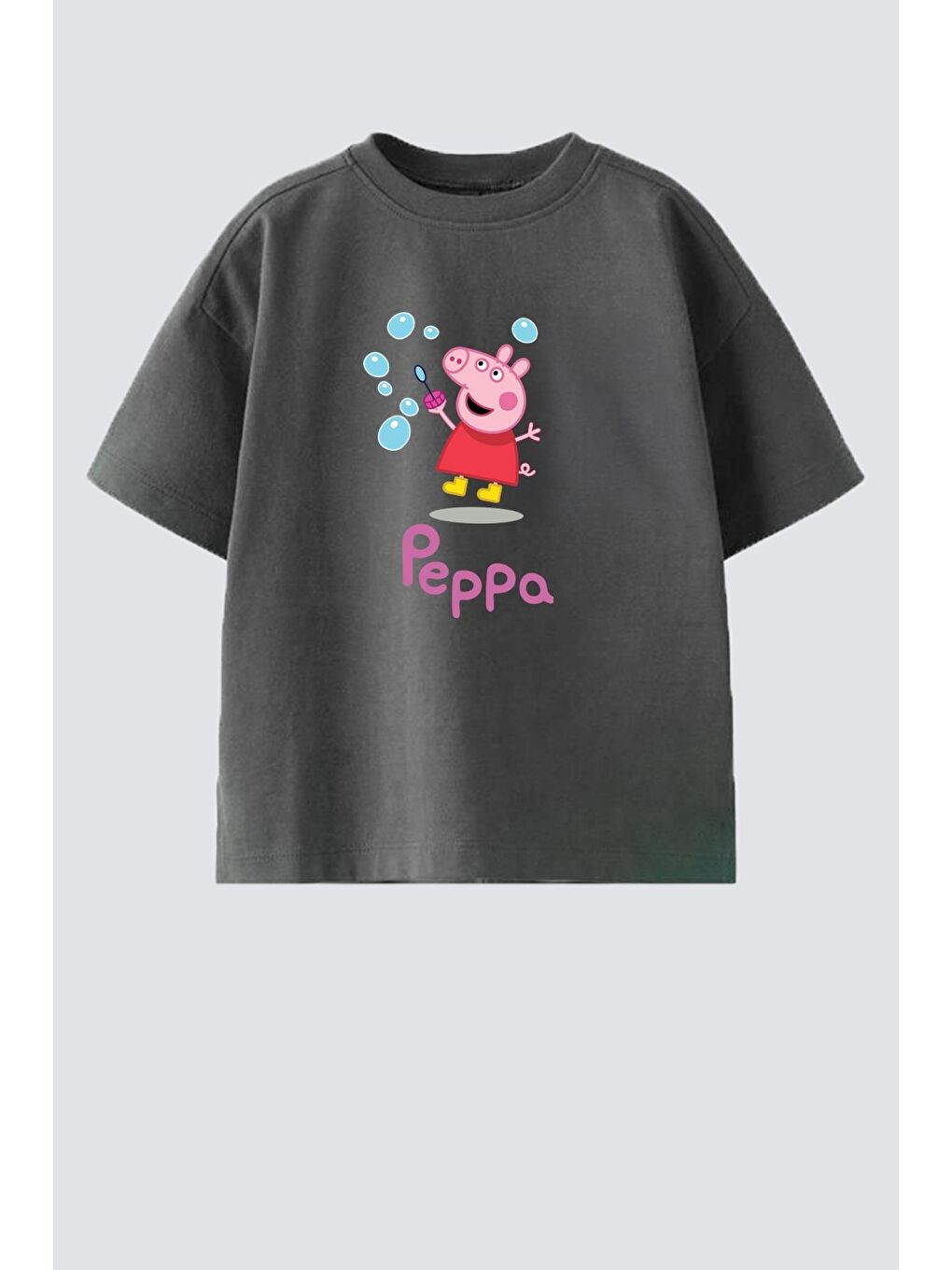 Bej Kız Çocuk Pamuklu Bisiklet Yaka Baskılı T-Shirt