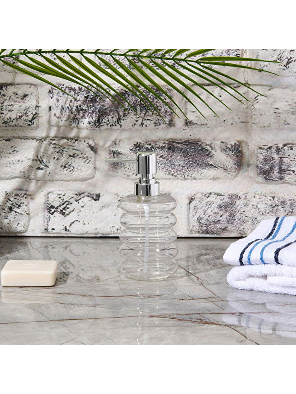 Renksiz Kapaklı Borosilikat Cam Sıvı Sabunluk - Şeffaf / Gri-3