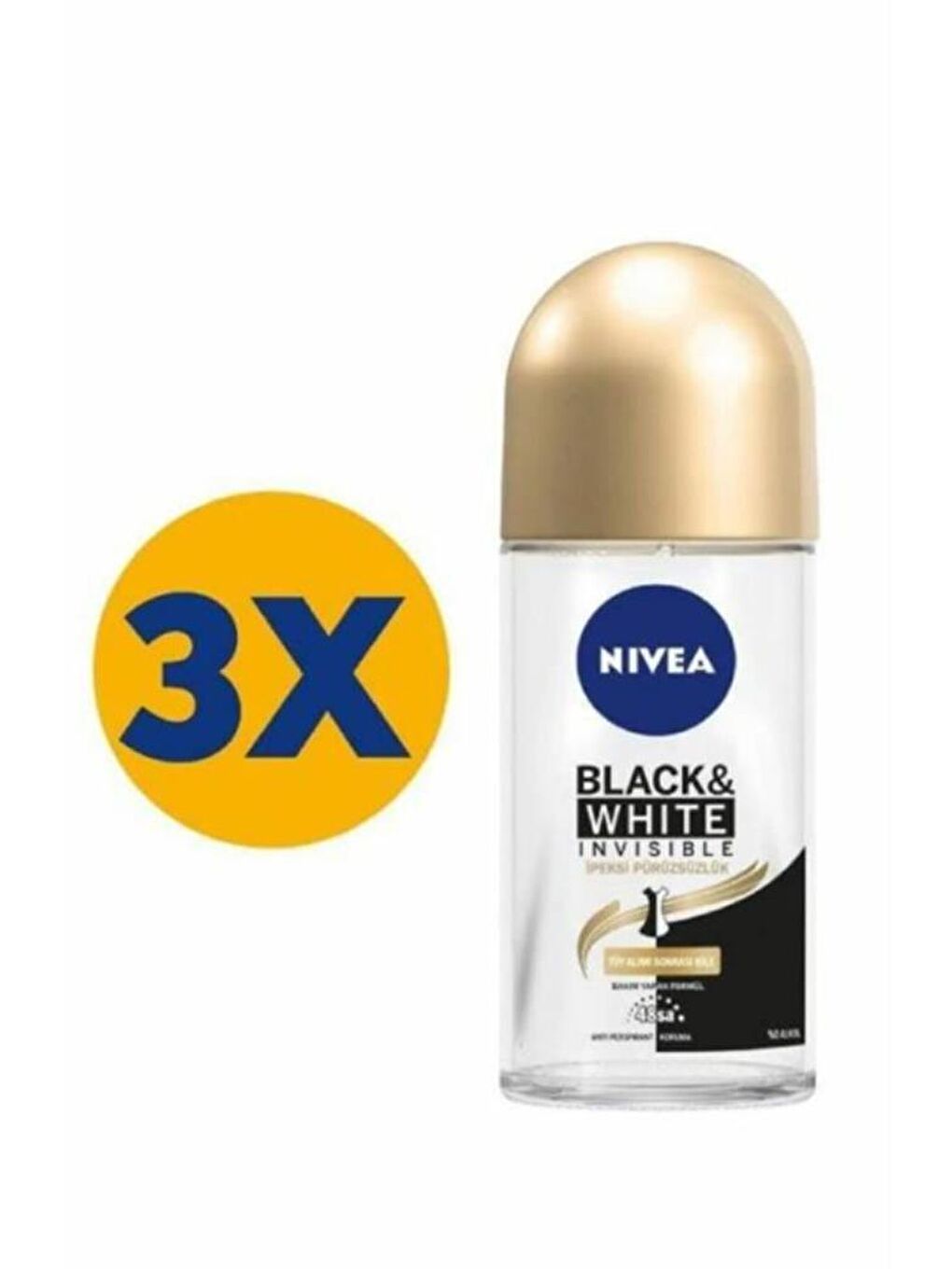 NIVEA Şeffaf Kadın Roll On Deodorant Black&White Invisible Ipeksi Pürüzsüzlük 50 ml X 3 Adet