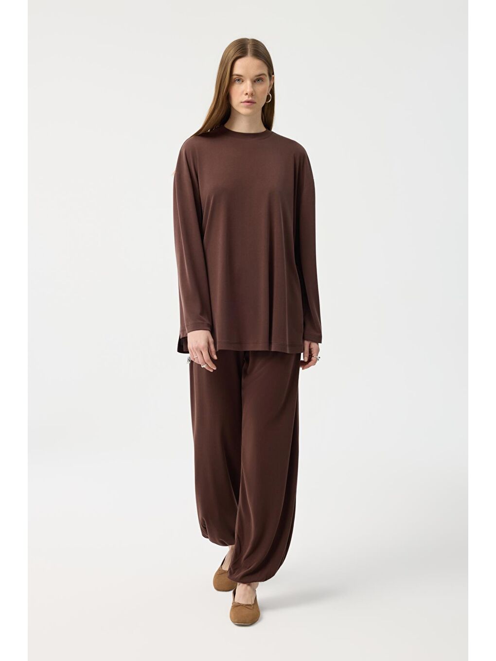 Modal Cupra Jogger Pantolon Takım Kahverengi-1