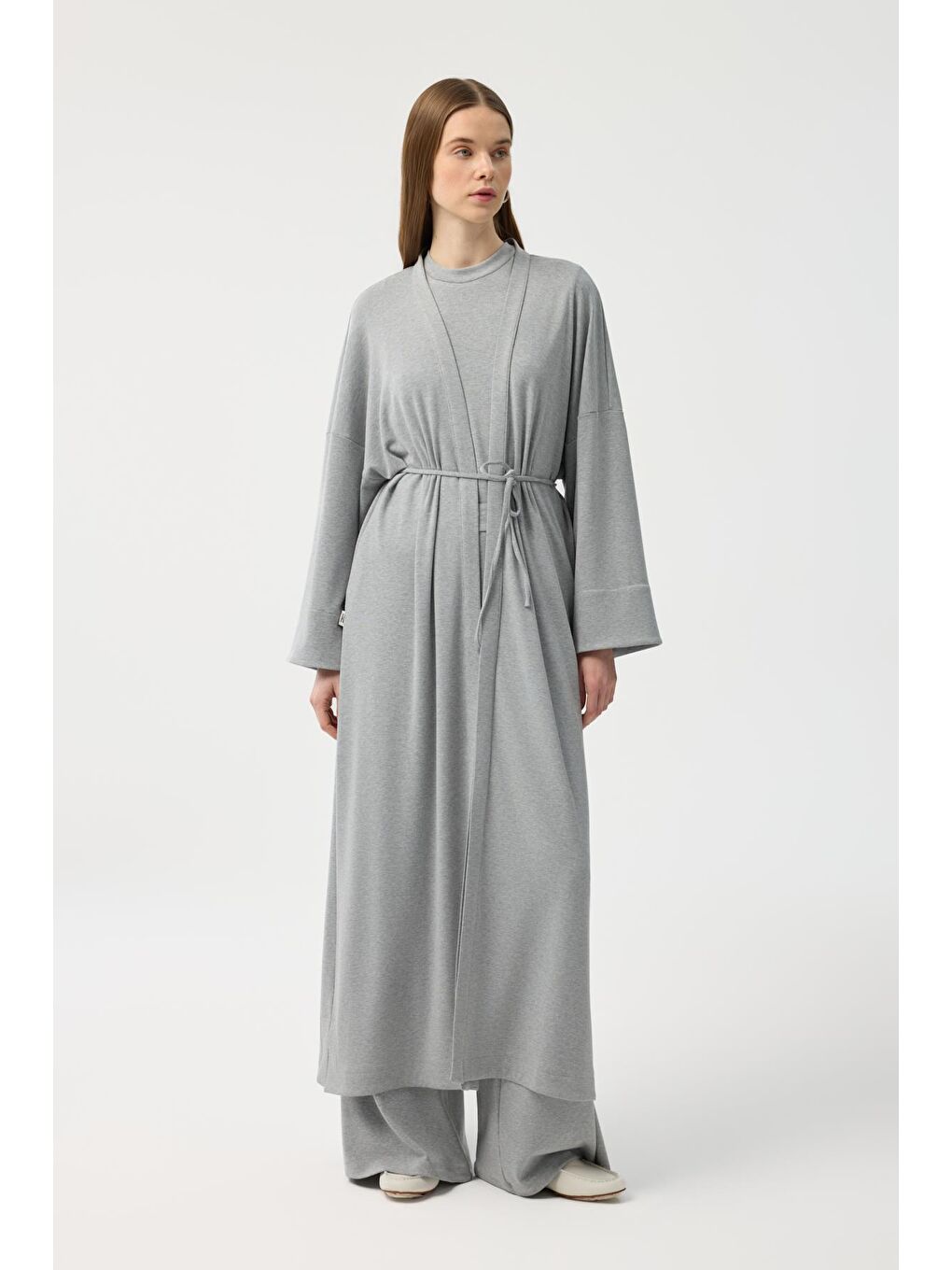 Modal Cupra Pantolon Bluz Abaya Takım Gri Melanj-1