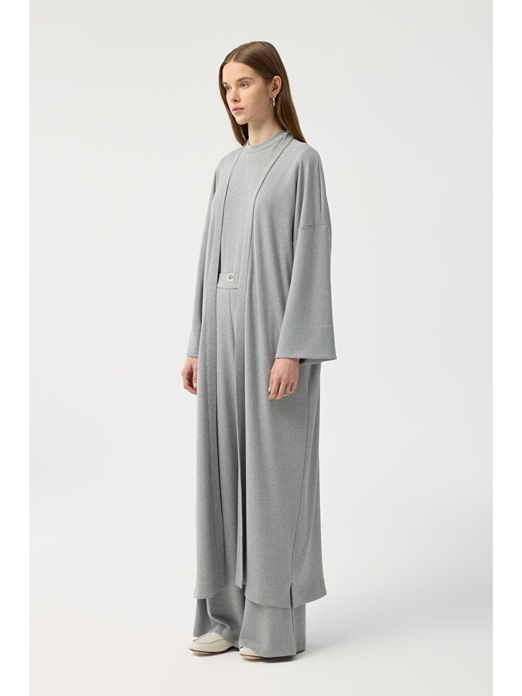 Modal Cupra Pantolon Bluz Abaya Takım Gri Melanj-2