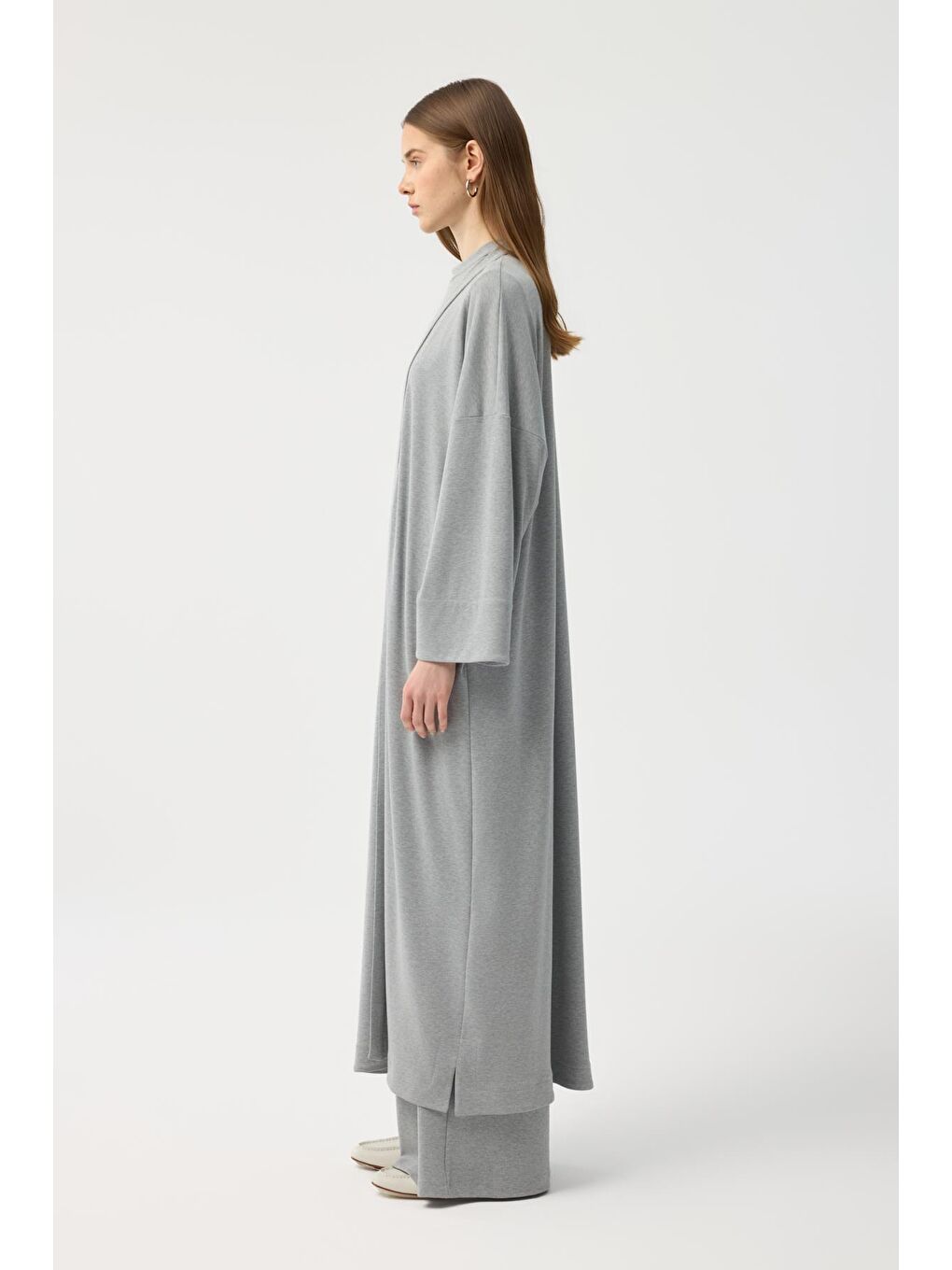 Modal Cupra Pantolon Bluz Abaya Takım Gri Melanj-7