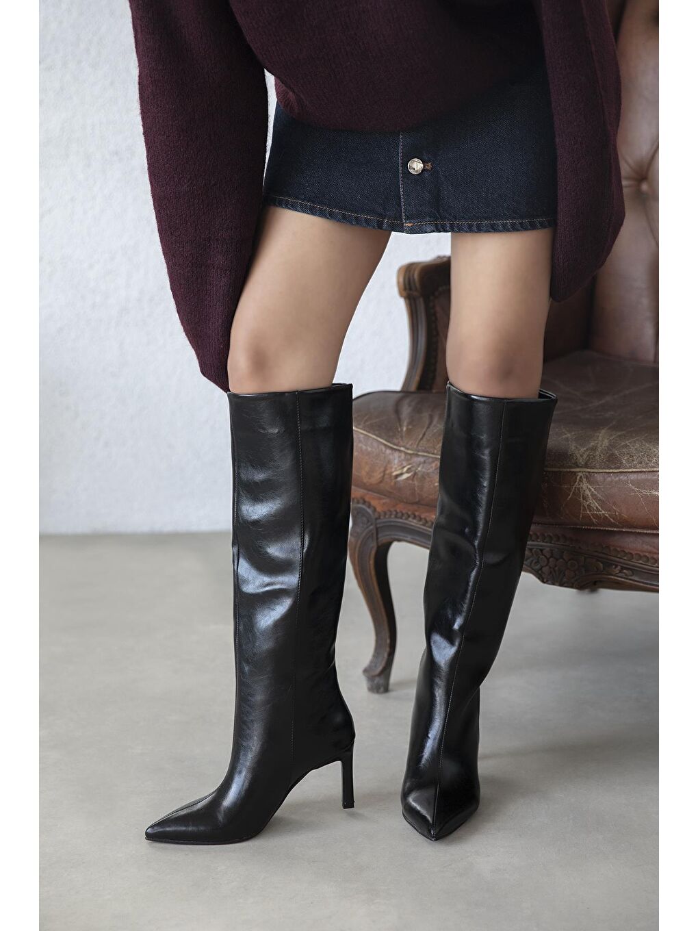 Judd Kadın Kırışık Deri Çizme Siyah-1