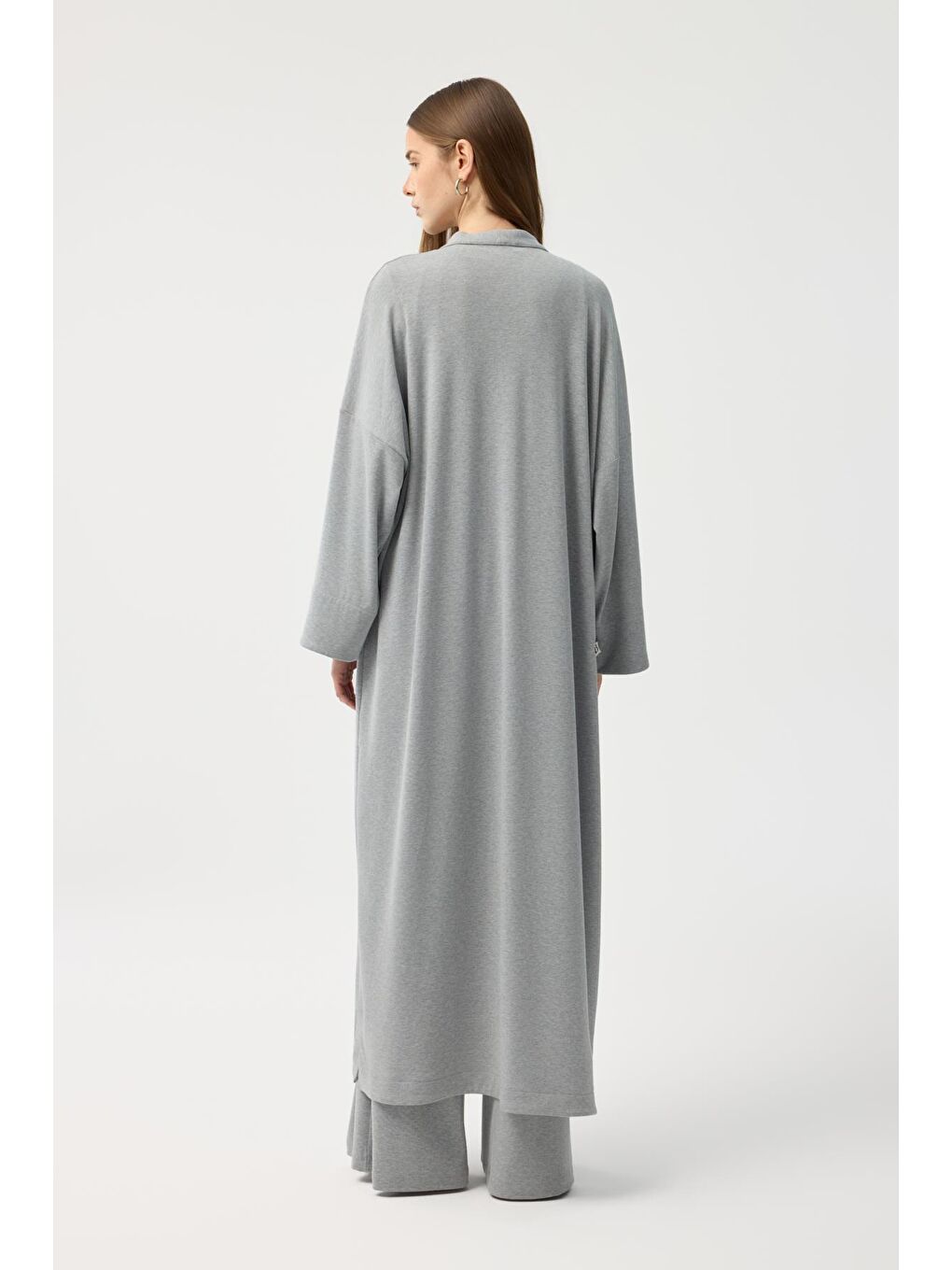 Modal Cupra Pantolon Bluz Abaya Takım Gri Melanj-9