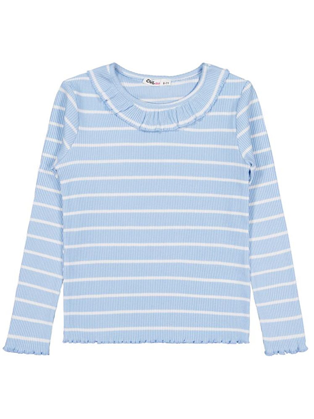 Girls Çizgili 6-9 Yaş Sweatshirt - Mavi 8-9 Yaş