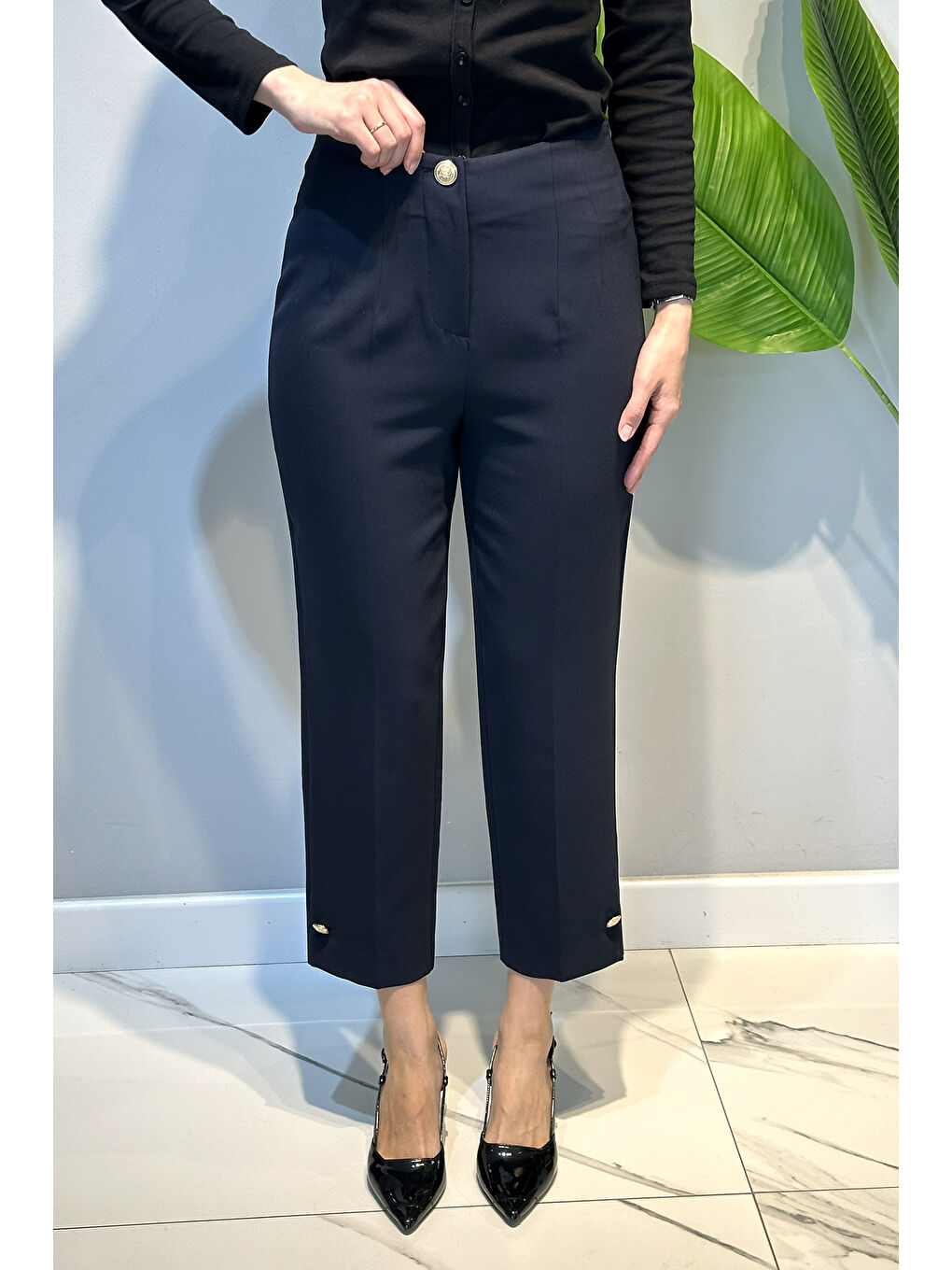 Sentez Paradise Paça Düğme Pensli Pantolon 5566 Lacivert-1