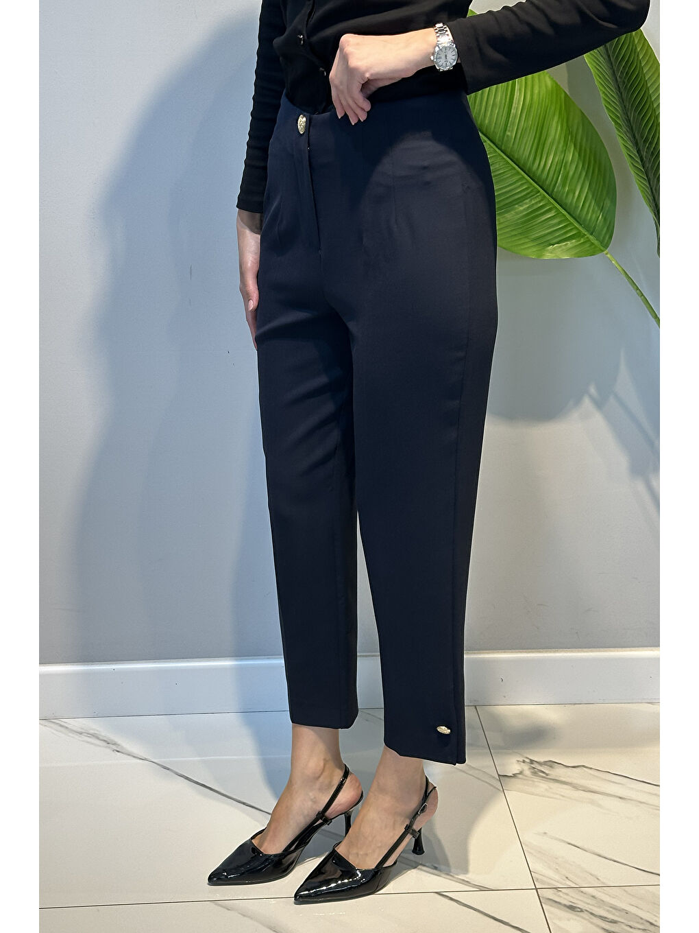 Sentez Paradise Paça Düğme Pensli Pantolon 5566 Lacivert-2