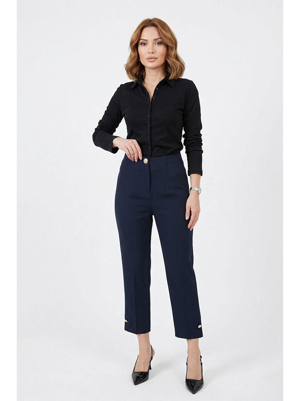 Sentez Paradise Paça Düğme Pensli Pantolon 5566 Lacivert-4