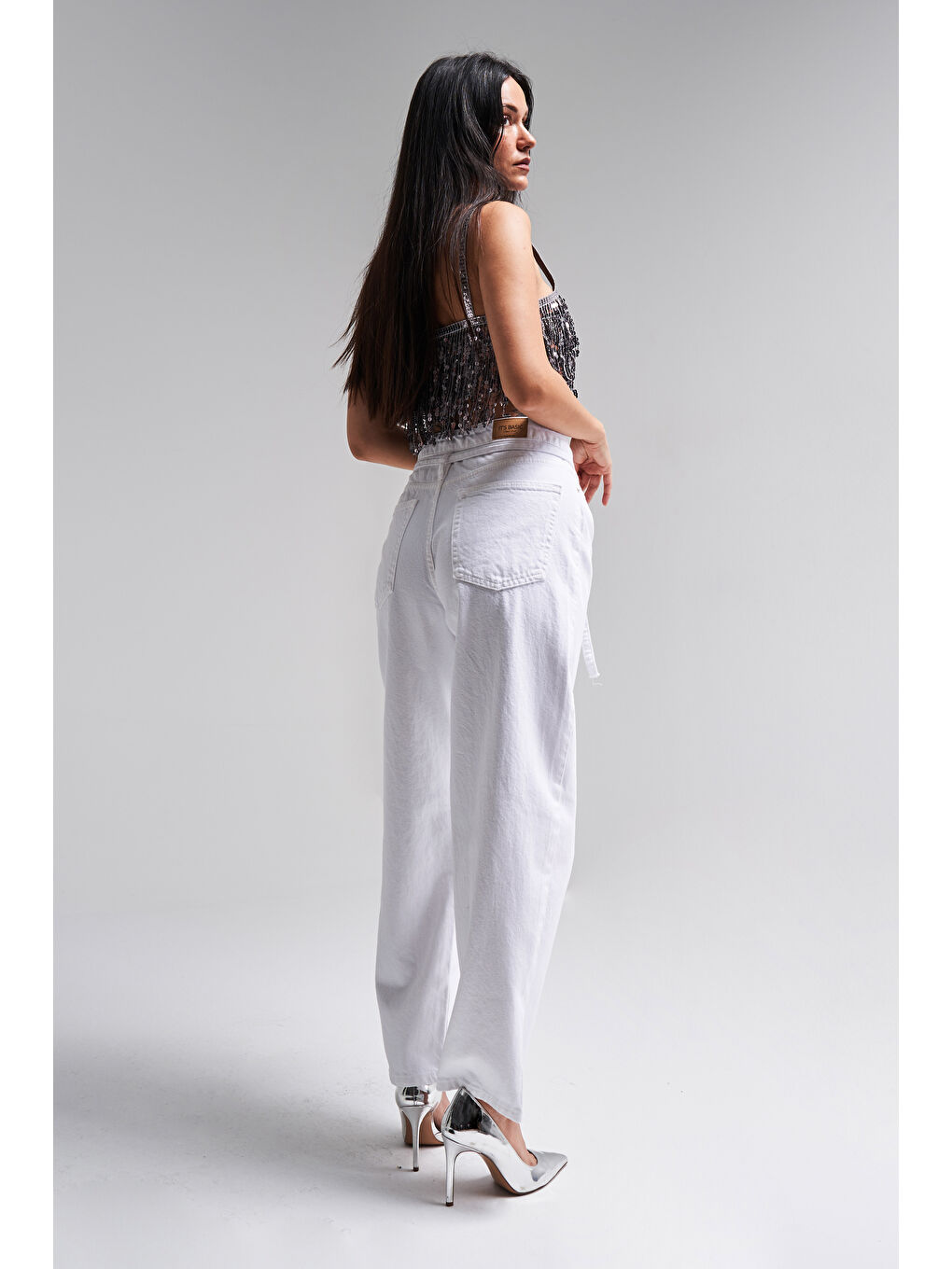 Kadın Beyaz Renk 5s5-2 Tailored Fit Kemerli %100 Pamuk İç Göstermez Denim Jean-2