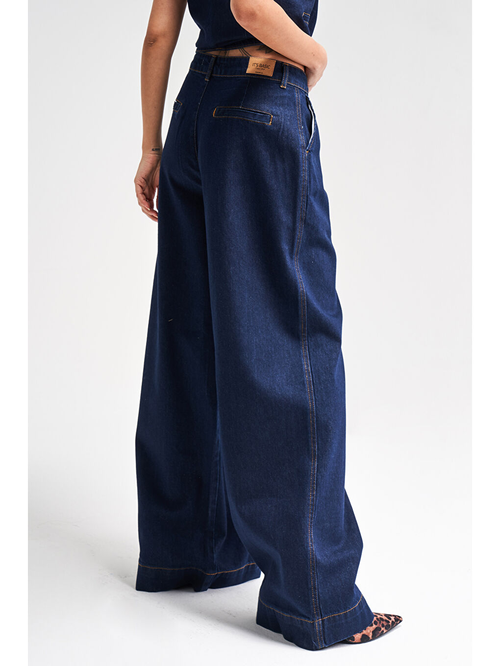 Kadın İndigo Renk 7s5-50 Mid Rise Palazzo Fit Orta Bel %100 Pamuk İç Boy 83cm Denim Jean-2