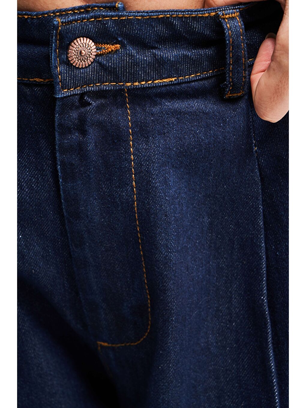 Kadın İndigo Renk 7s5-50 Mid Rise Palazzo Fit Orta Bel %100 Pamuk İç Boy 83cm Denim Jean-3