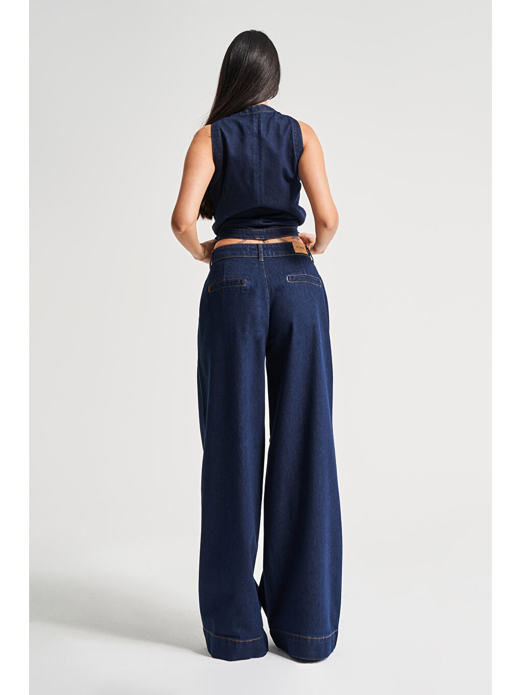 Kadın İndigo Renk 7s5-50 Mid Rise Palazzo Fit Orta Bel %100 Pamuk İç Boy 83cm Denim Jean-4