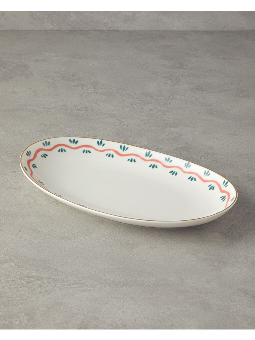 Yeşil Green Carny Bone Porselen Kayık Tabak 30 cm Turuncu-yeşil