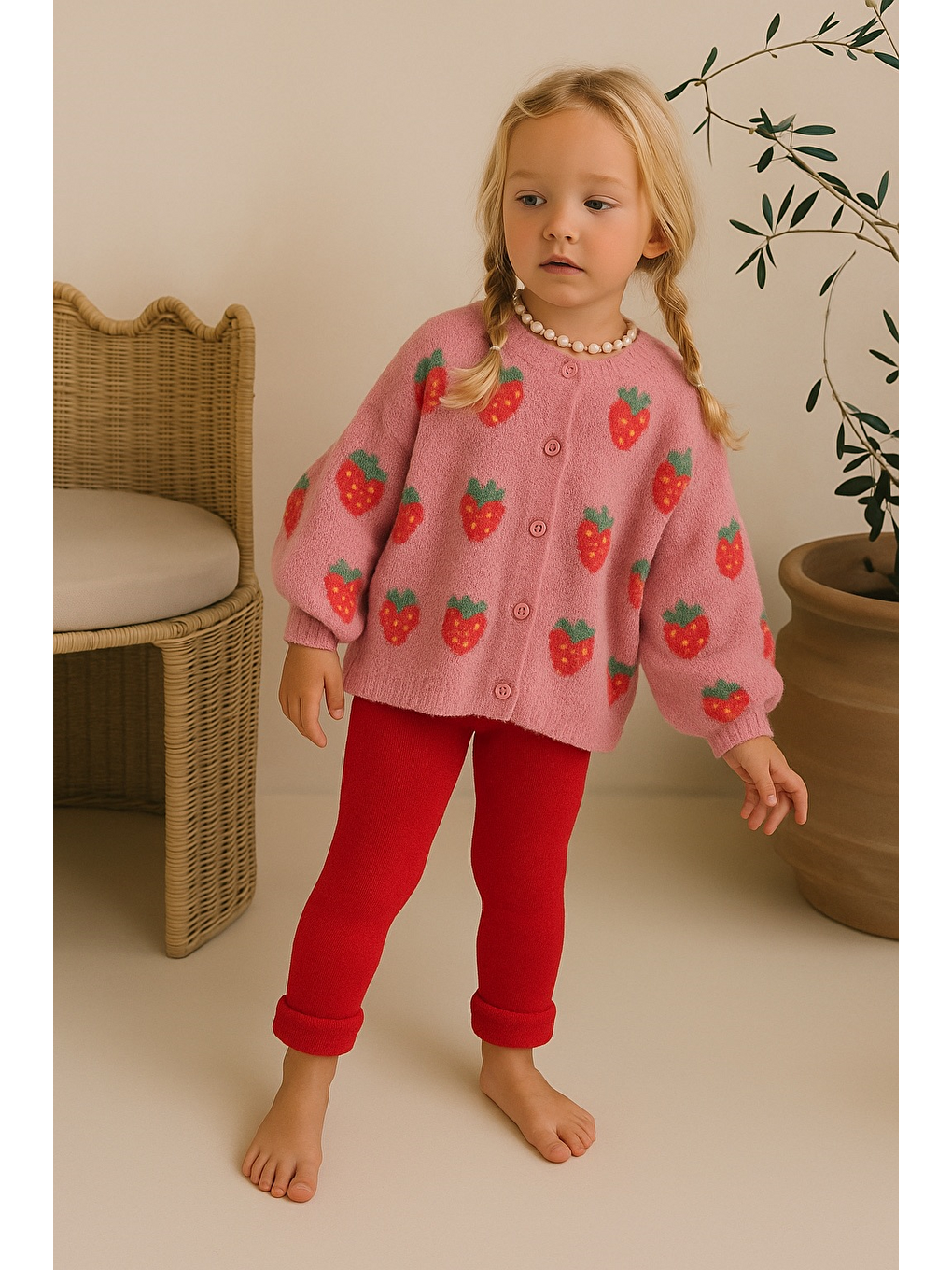 İçi Havlu Çocuk Tayt Kırmızı