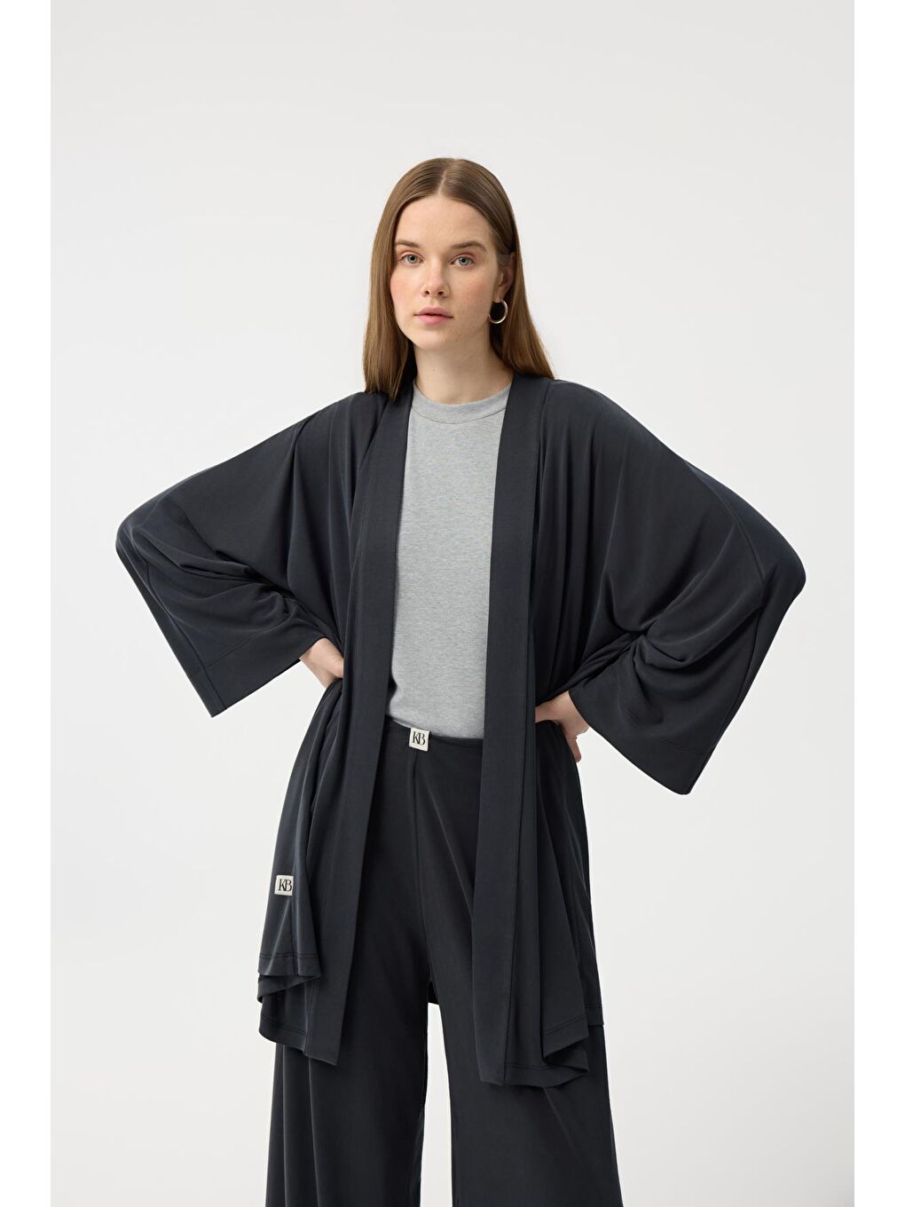 Modal Cupra Geniş Pileli Pantolon Midi Abaya Takım Siyah-6