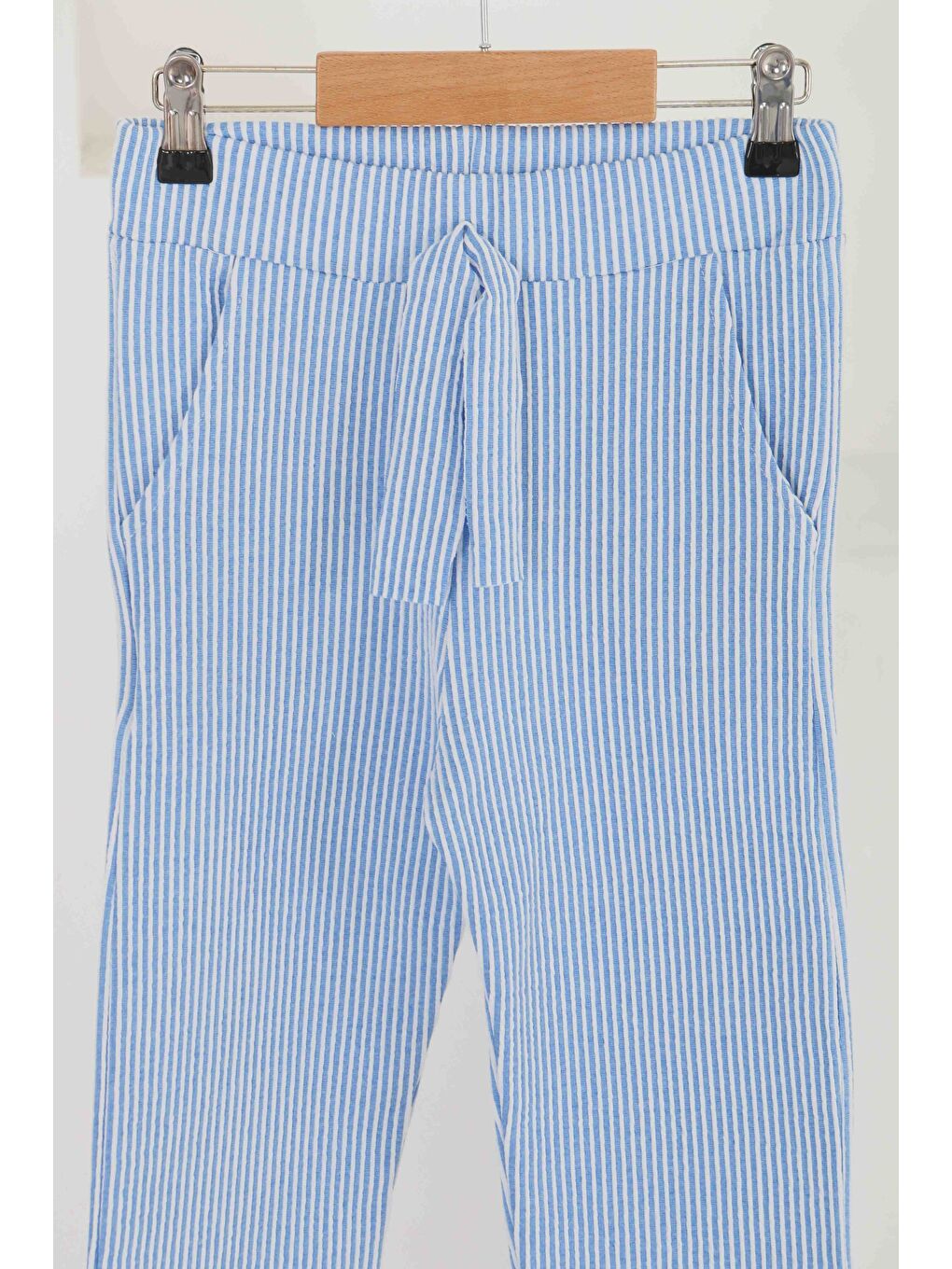 Mavi Kız Çocuk Saks Çizgili Cepli Pantolon - 27450-1