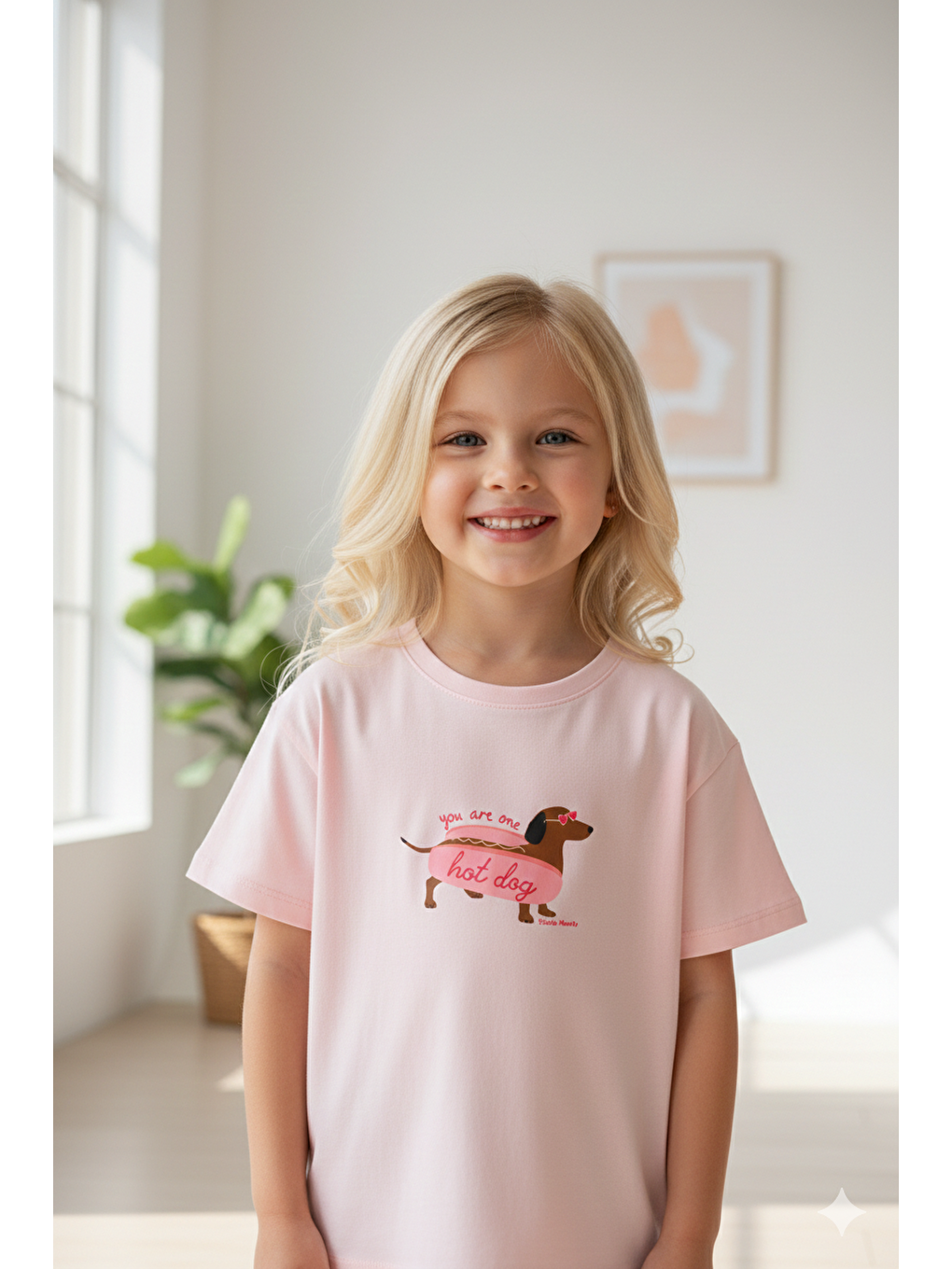 Bej Kız Çocuk Pamuklu Bisiklet Yaka Baskılı T-Shirt-1