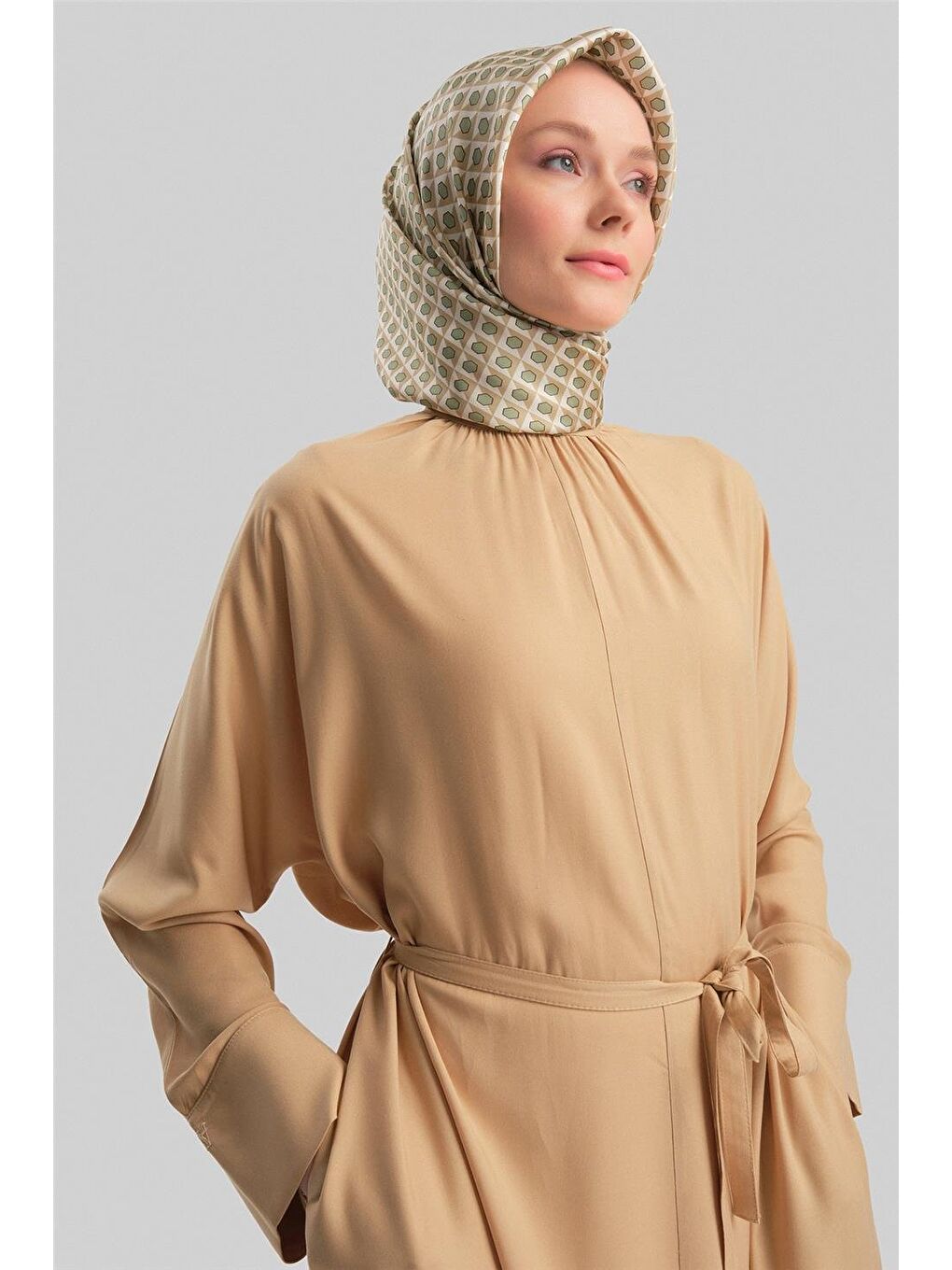 Kahverengi Kolu Bütün Viskon Lyocell Elbise 24Y9821 Camel-2