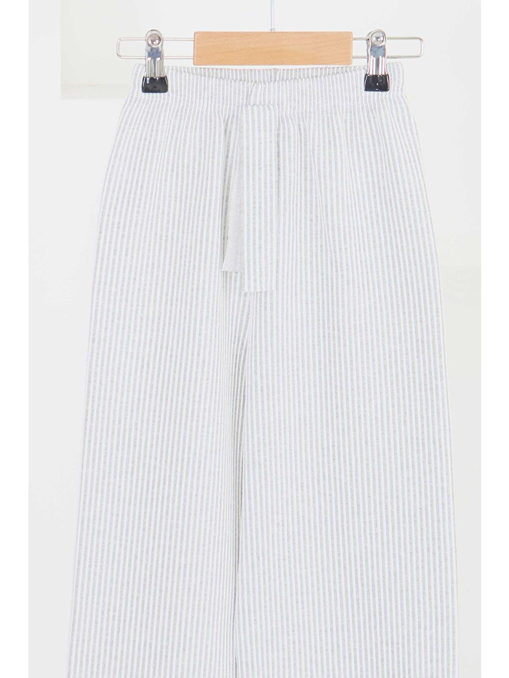 Kız Çocuk Gri Çizgili Beli Lastikli Pantolon - 27448-1