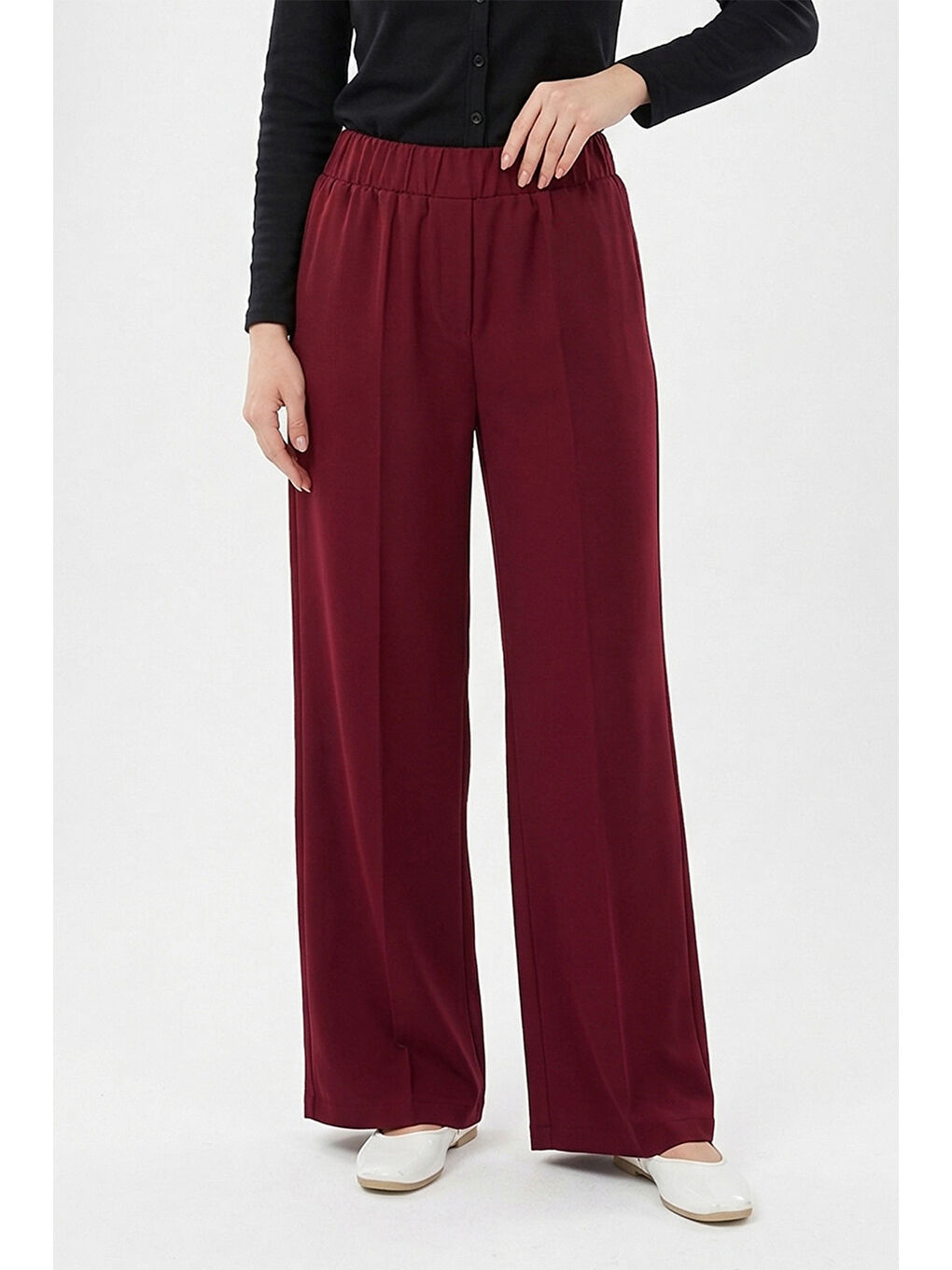 Beli Lastikli Geniş Paça Pantolon 5580 Bordo