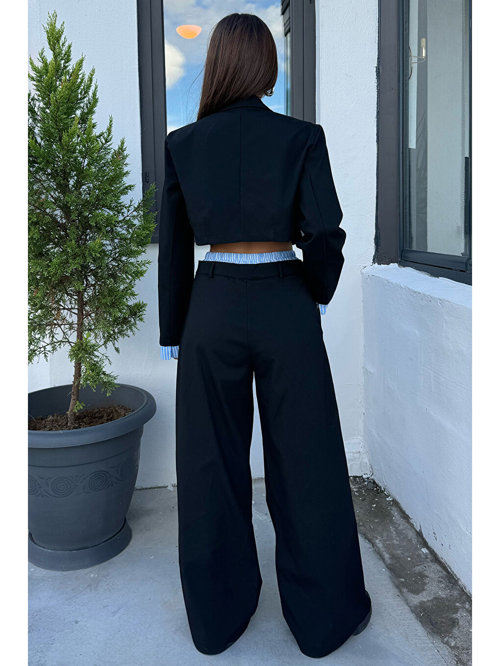 GÜLSELİ Siyah Kadın Crop Top Ceket Pantolon İkili Takım - 3