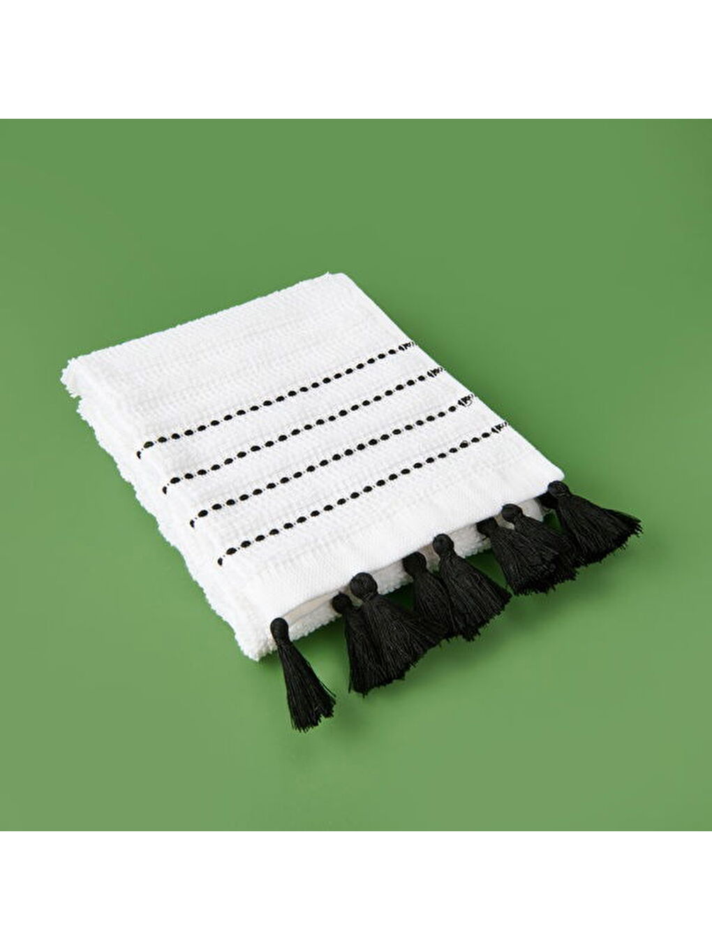 Soft Püsküllü El Havlusu - Beyaz / Siyah - 30x50 cm-3