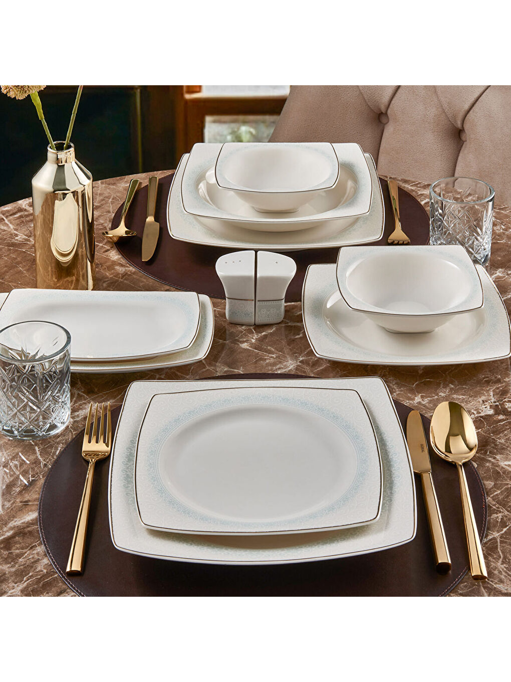 Ekru Caroline 54 Parça 12 Kişilik Yemek Takımı 6343