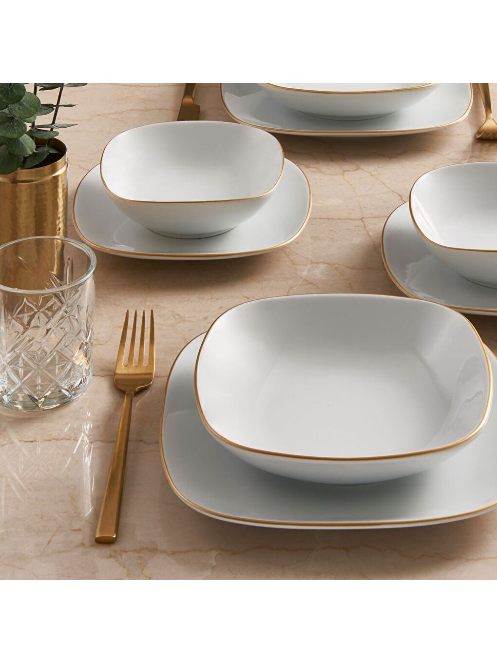 Ekru Mimoza 24 Parça 6 Kişilik Yemek Takımı Gold-1